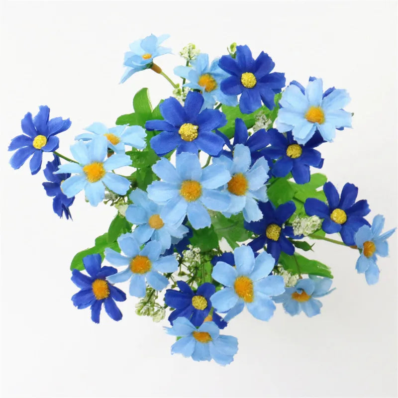 Kunstblommor bukett Floraviva Daisy | 7 grenar med 28 tusenskönshuvuden | Sidenutseende | För bordsdekoration, bröllop &amp; hem