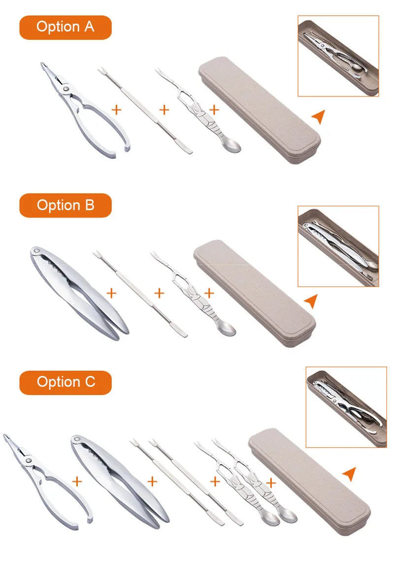 Royallure Rostfritt Stål Skaldjursverktyg Set – Krabbknäckare, Gafflar & Skedar, Förvaringslåda