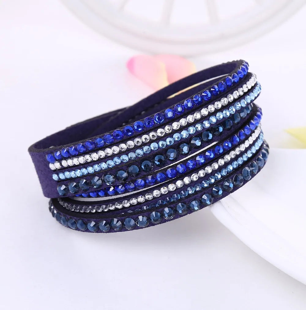 Crystal Wrap Armband | Flerlagers Rhinestone Läder Accessoar