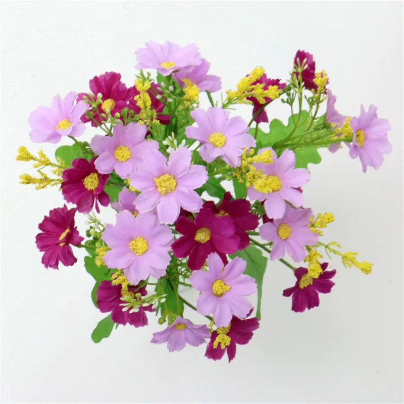 Kunstblommor bukett Floraviva Daisy | 7 grenar med 28 tusenskönshuvuden | Sidenutseende | För bordsdekoration, bröllop &amp; hem