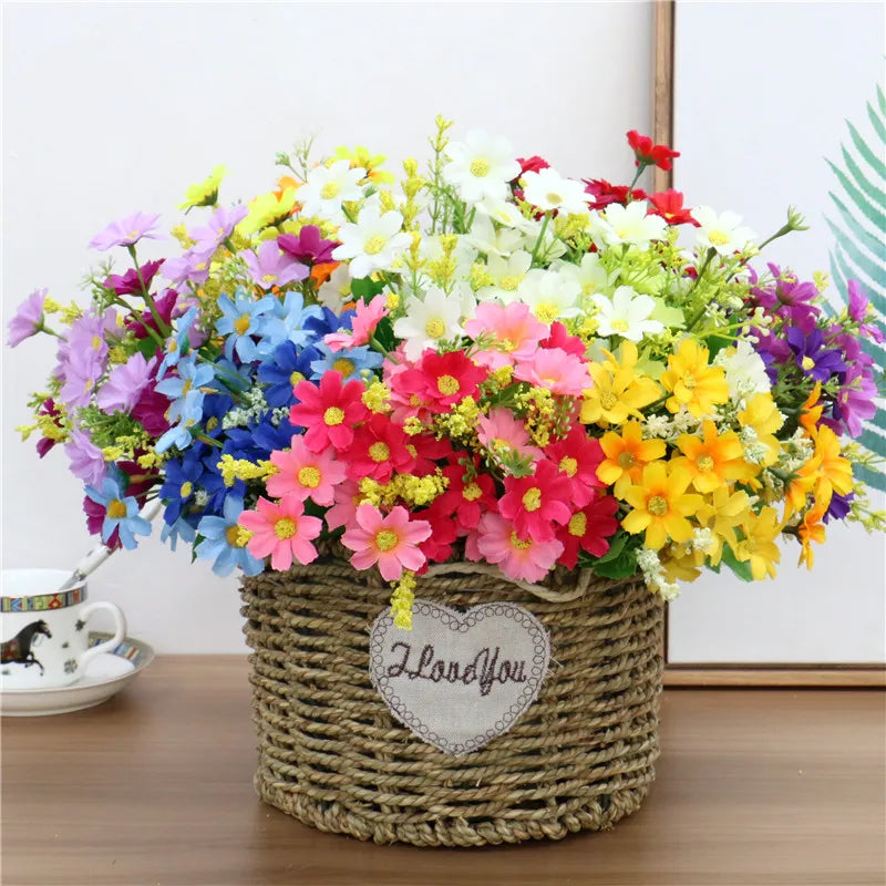 Kunstblommor bukett Floraviva Daisy | 7 grenar med 28 tusenskönshuvuden | Sidenutseende | För bordsdekoration, bröllop &amp; hem