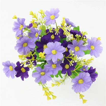 Kunstblommor bukett Floraviva Daisy | 7 grenar med 28 tusenskönshuvuden | Sidenutseende | För bordsdekoration, bröllop &amp; hem