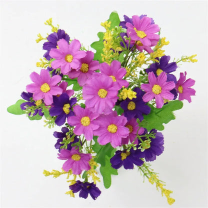 Kunstblommor bukett Floraviva Daisy | 7 grenar med 28 tusenskönshuvuden | Sidenutseende | För bordsdekoration, bröllop &amp; hem
