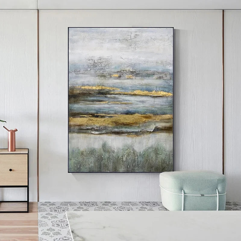 Gyllene Landskap - Handmålade Olja Lärft