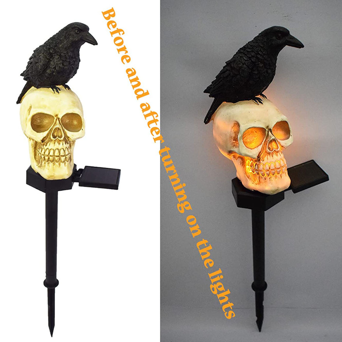 Halloween Solarskallar & Kråkljus för Trädgårdsdekorationer