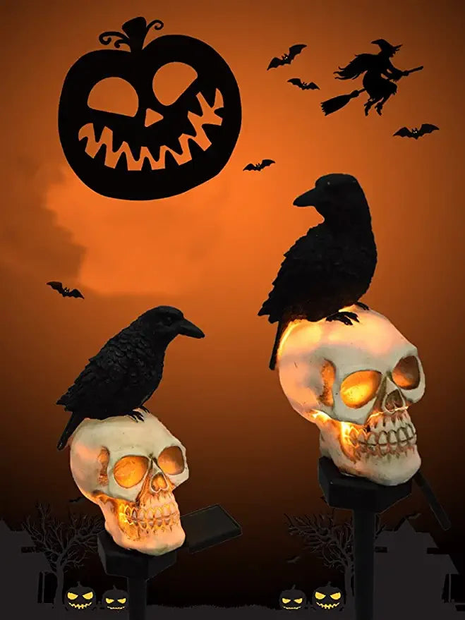 Halloween Solarskallar & Kråkljus för Trädgårdsdekorationer