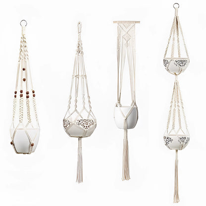 Handgjorda Boho Makramee Växthängare Set av 4 – Stilsäkra Inomhus Växtstöd för Vardagsrum och Kök
