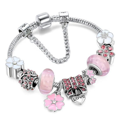 Armband Silver Charm | Blomsterpärlor Present Smycken Kvinnor