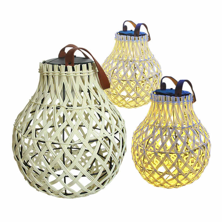 Solar LED Rattanlampa – Stor utomhusbelysning i oval design för trädgård och terrass