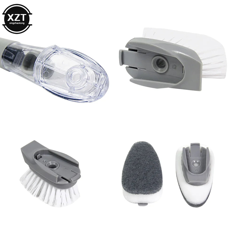 Carvallo 2-i-1 Diskborste med tvålpump & utbytbara huvuden | Långt handtag & skrapa | För kastruller, stekpannor & tallrikar