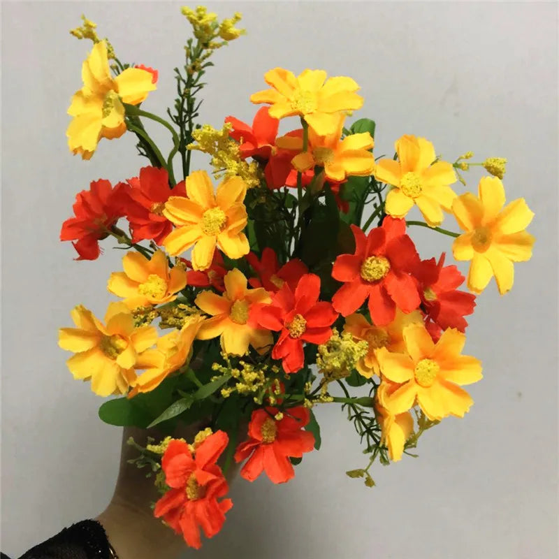 Kunstblommor bukett Floraviva Daisy | 7 grenar med 28 tusenskönshuvuden | Sidenutseende | För bordsdekoration, bröllop &amp; hem