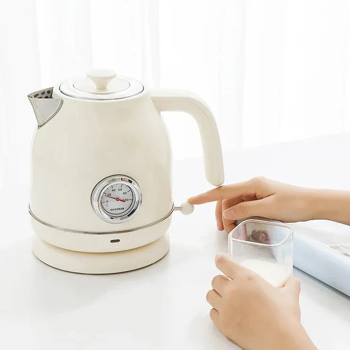 Royallure 58 oz Retro Rostfritt Stål Elektrisk Kettle – 1500 W Snabbkokning, Temperaturdisplay, Automatisk Avstängning