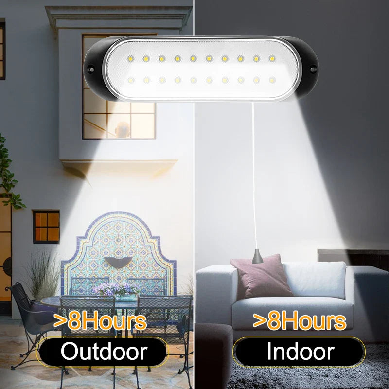 Carvallo Solar-lampa med dragkontroll & 5 m kabel | 20 LED-lampor | Inomhus & Utomhus | Vattentät IP44 | För trädgård, bod & balkong