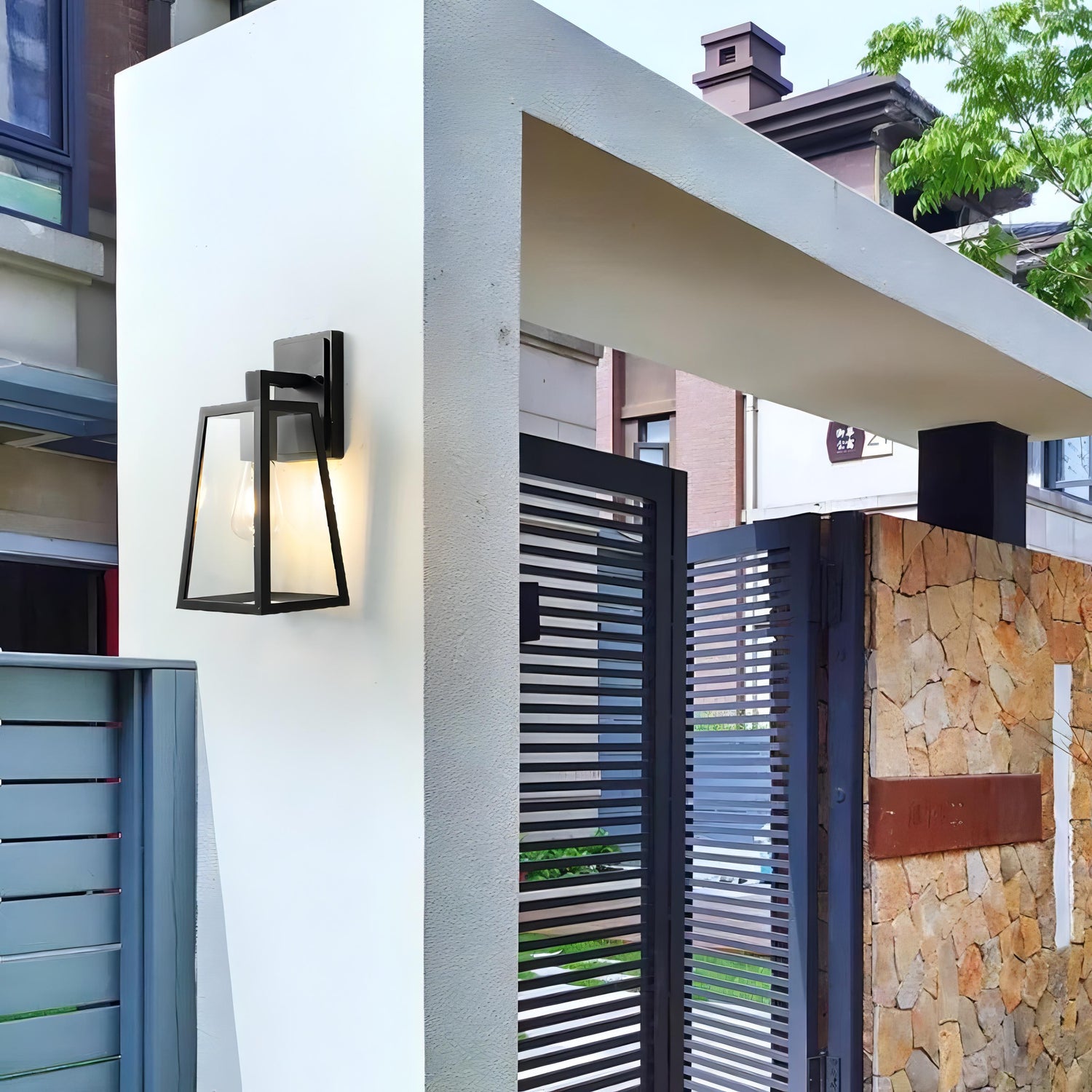 Belar - Glasklar svart burlampa utomhus vägglampa