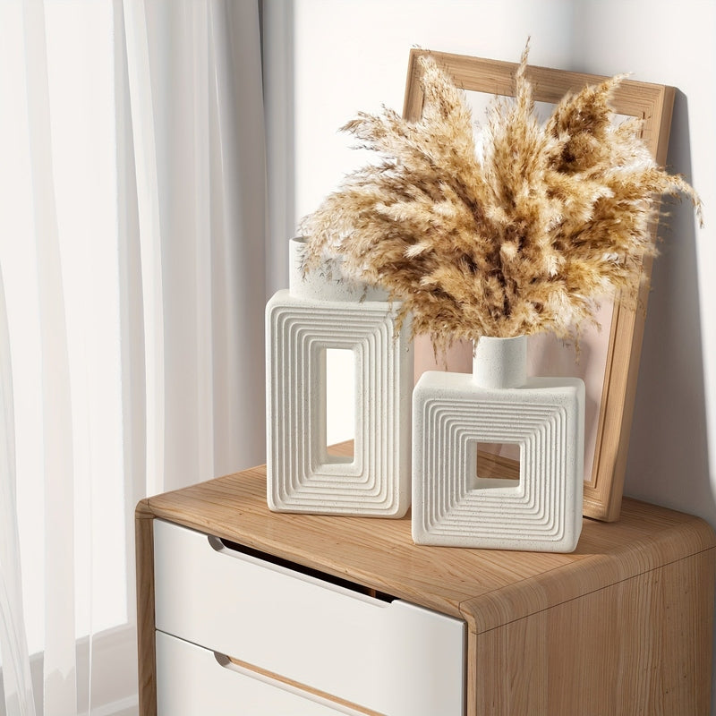 Carvallo – Vit keramikvas-set med geometrisk design för en boho-chic inredning