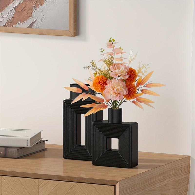 Carvallo – Vit keramikvas-set med geometrisk design för en boho-chic inredning