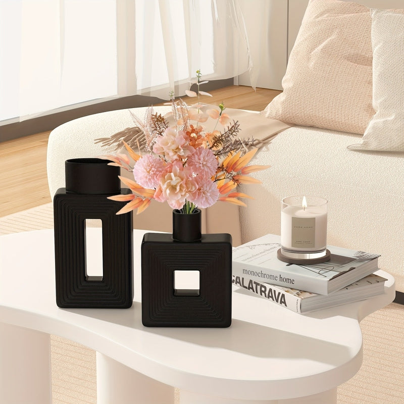 Carvallo – Vit keramikvas-set med geometrisk design för en boho-chic inredning