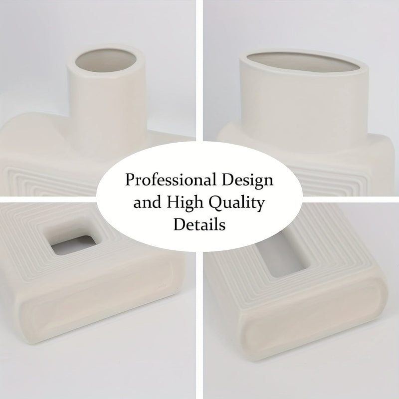 Carvallo – Vit keramikvas-set med geometrisk design för en boho-chic inredning