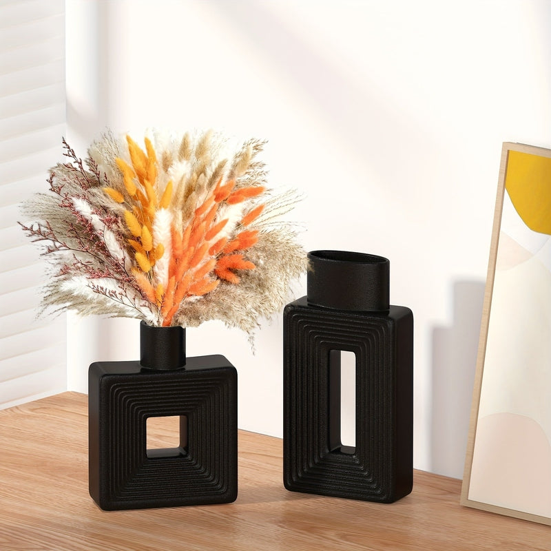 Carvallo – Vit keramikvas-set med geometrisk design för en boho-chic inredning