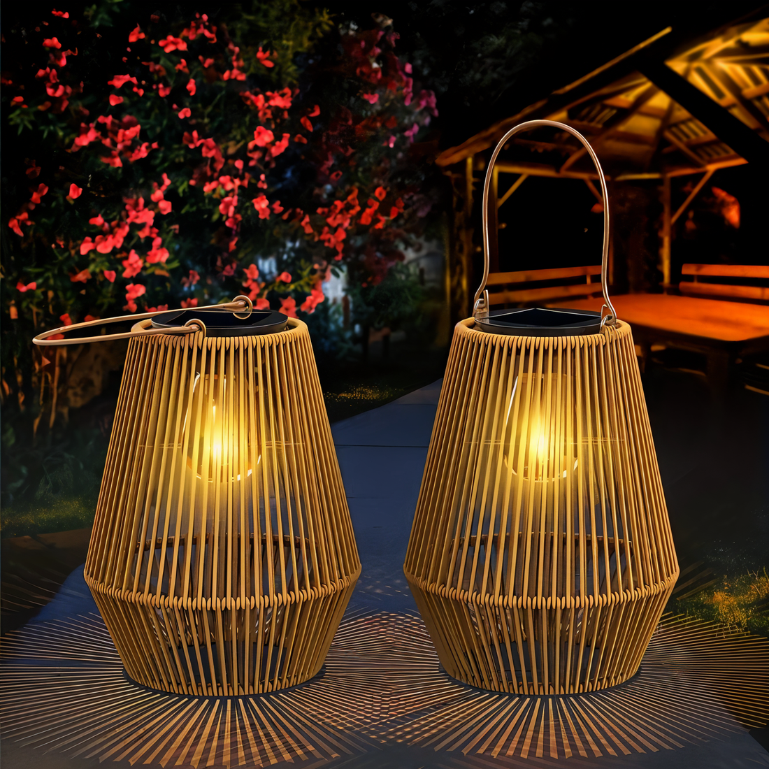 Carvallo Naturlicht Solar Bambuslampe | Handflätad &amp; Väderbeständig | 12 timmars Ljusvaraktighet | Naturlig Design