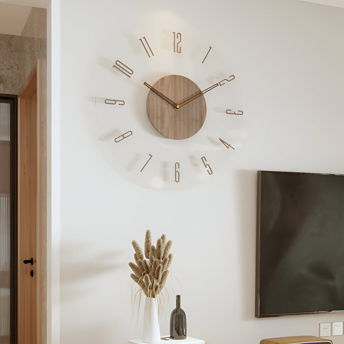 Silent Wall Clock | Clear Acrylic Face &amp; Wood Frame | 12&quot; or 14&quot; | Tyst kvartsrörelse