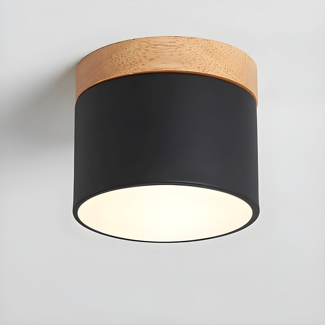 LED-taklampa i cylindrisk form – Varmt ljus i vintagestil industriell design | Med dekorativ detalj i trä