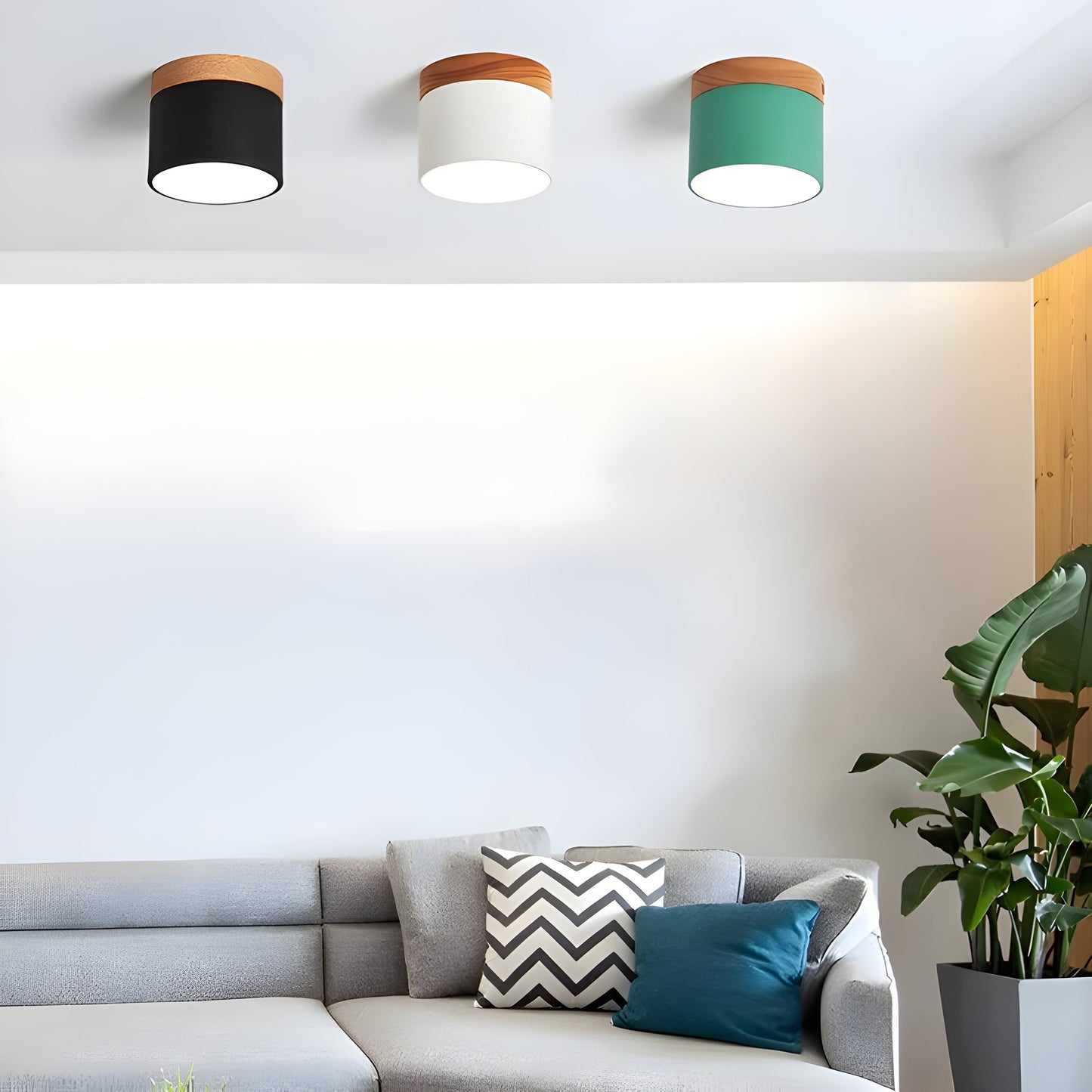 LED-taklampa i cylindrisk form – Varmt ljus i vintagestil industriell design | Med dekorativ detalj i trä