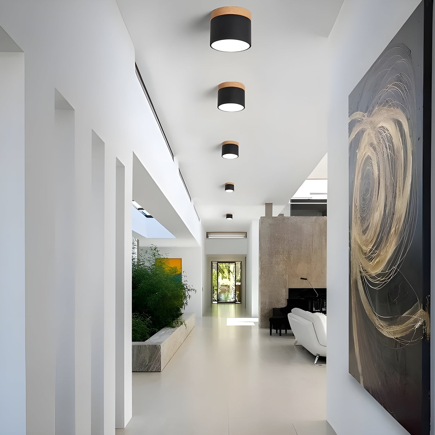 LED-taklampa i cylindrisk form – Varmt ljus i vintagestil industriell design | Med dekorativ detalj i trä