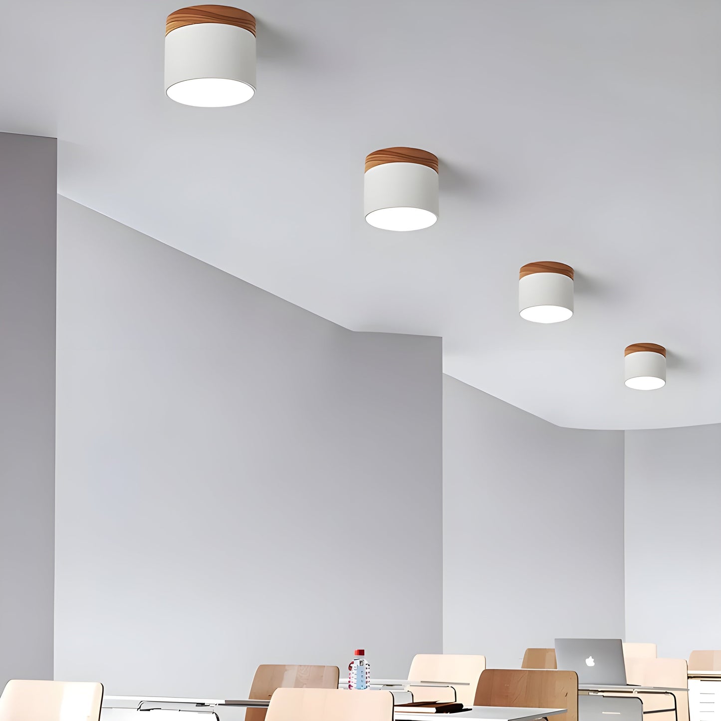 LED-taklampa i cylindrisk form – Varmt ljus i vintagestil industriell design | Med dekorativ detalj i trä