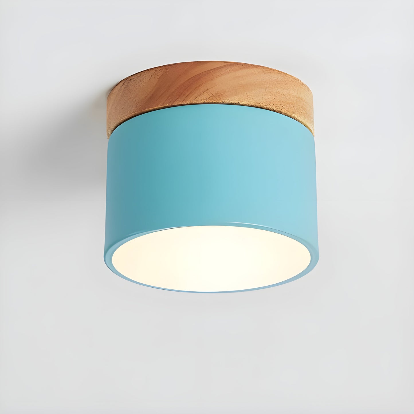 LED-taklampa i cylindrisk form – Varmt ljus i vintagestil industriell design | Med dekorativ detalj i trä