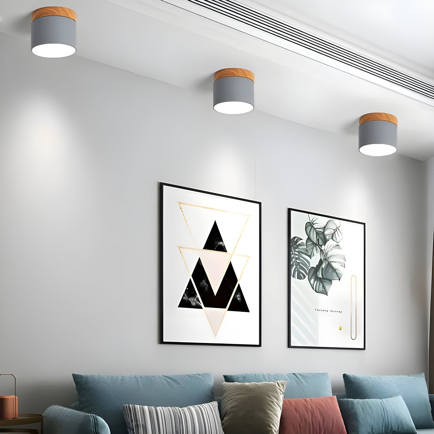 LED-taklampa i cylindrisk form – Varmt ljus i vintagestil industriell design | Med dekorativ detalj i trä