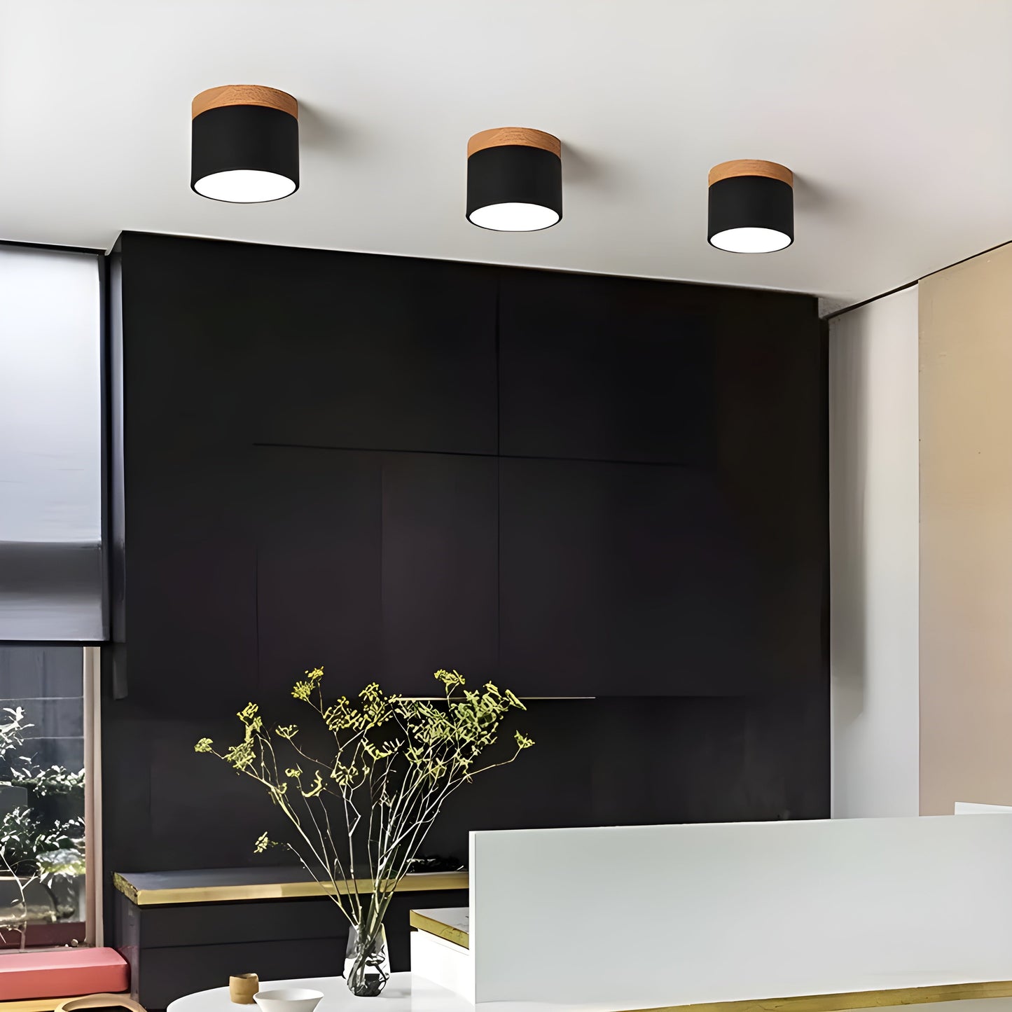 LED-taklampa i cylindrisk form – Varmt ljus i vintagestil industriell design | Med dekorativ detalj i trä