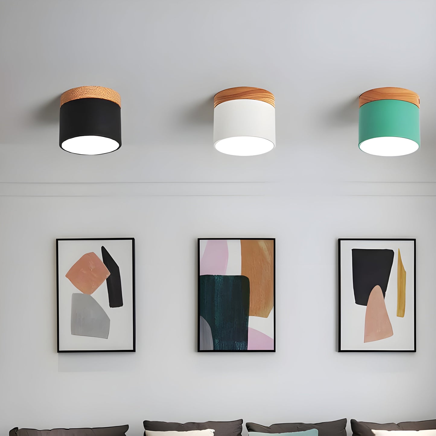 LED-taklampa i cylindrisk form – Varmt ljus i vintagestil industriell design | Med dekorativ detalj i trä