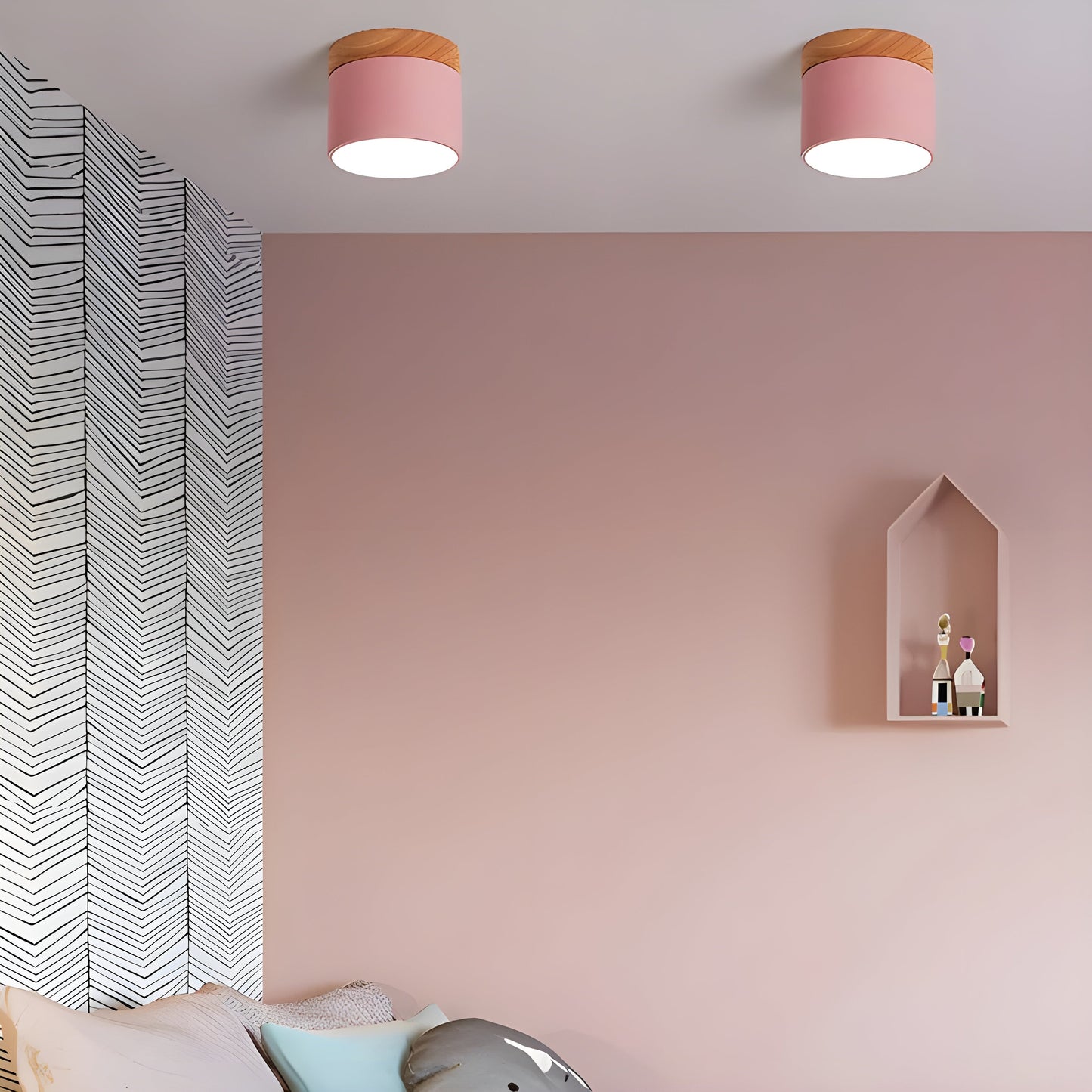 LED-taklampa i cylindrisk form – Varmt ljus i vintagestil industriell design | Med dekorativ detalj i trä