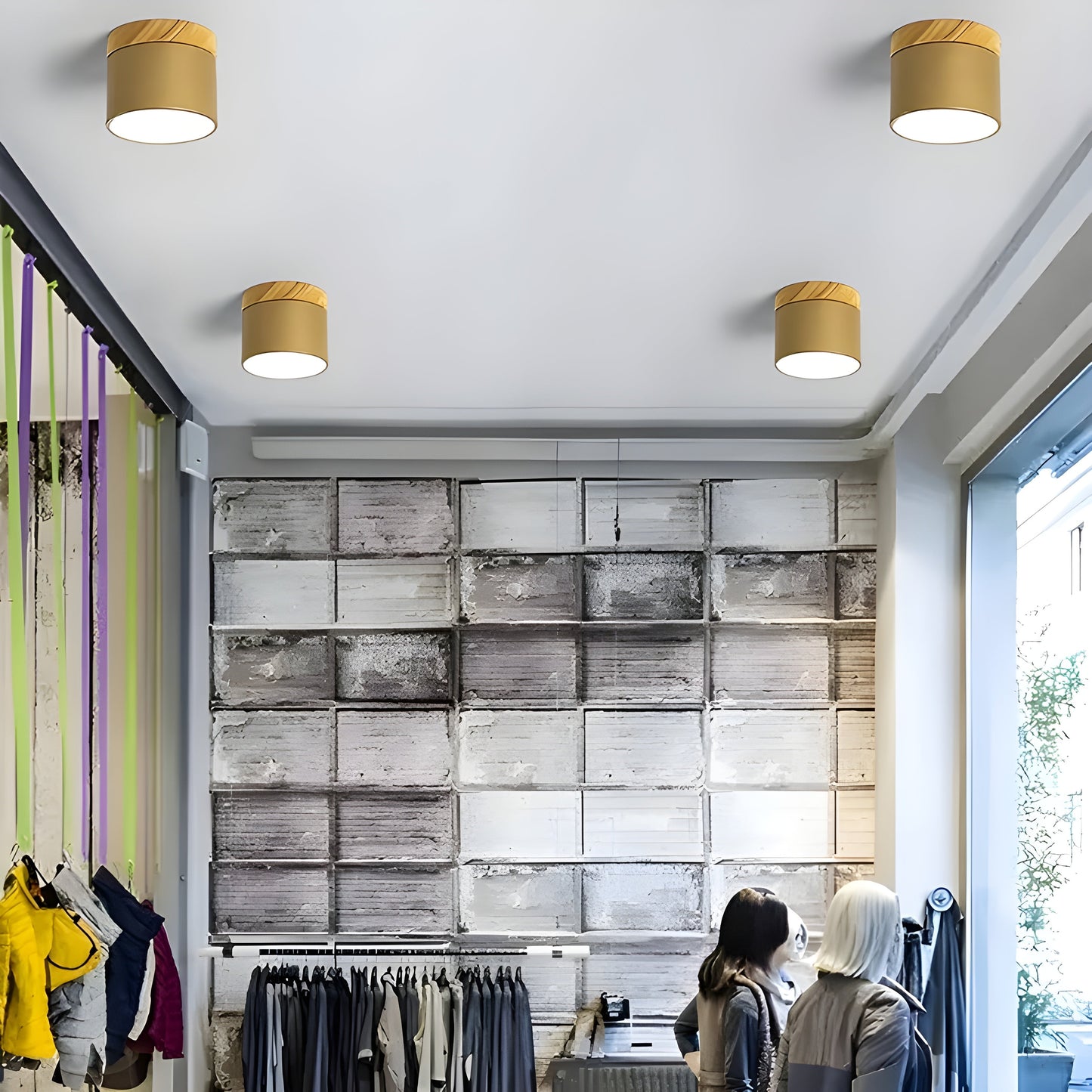 LED-taklampa i cylindrisk form – Varmt ljus i vintagestil industriell design | Med dekorativ detalj i trä