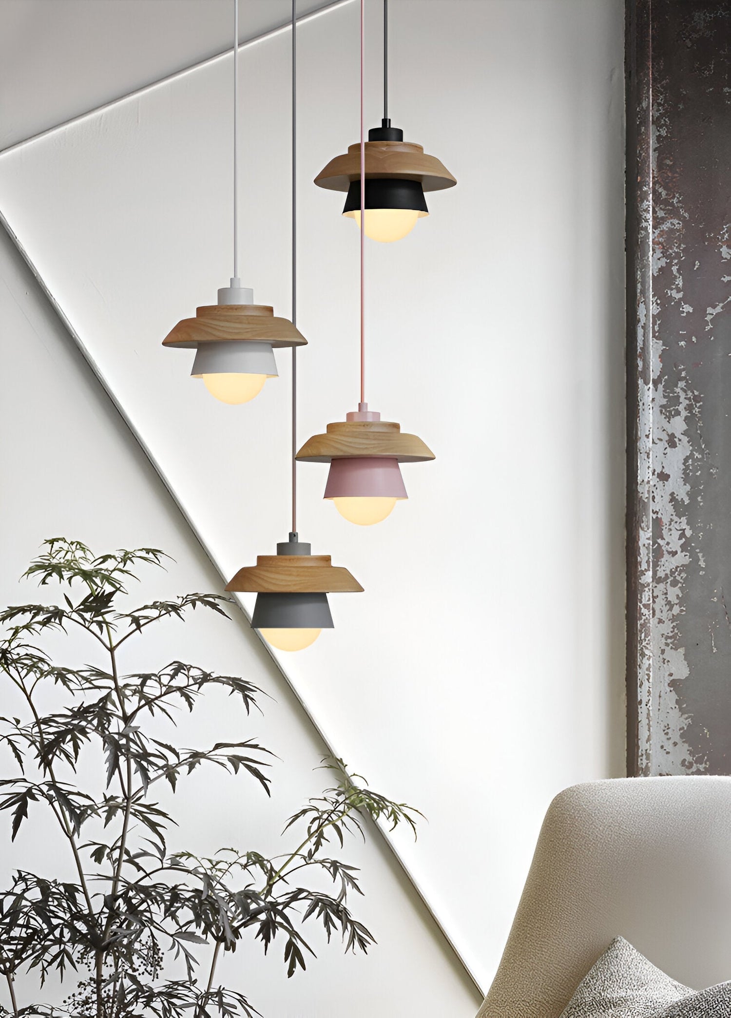 ScandiGlow Pendellampa – Nordisk LED Hänglampa i Trä &amp; Metall i Macaron-design