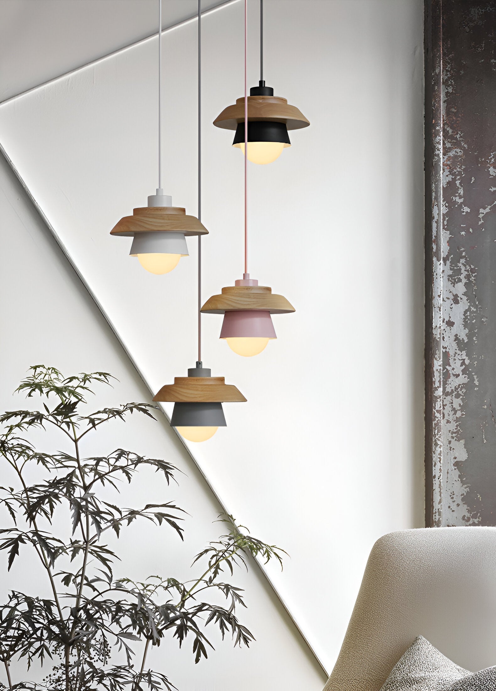 ScandiGlow Pendellampa – Nordisk LED Hänglampa i Trä &amp; Metall i Macaron-design