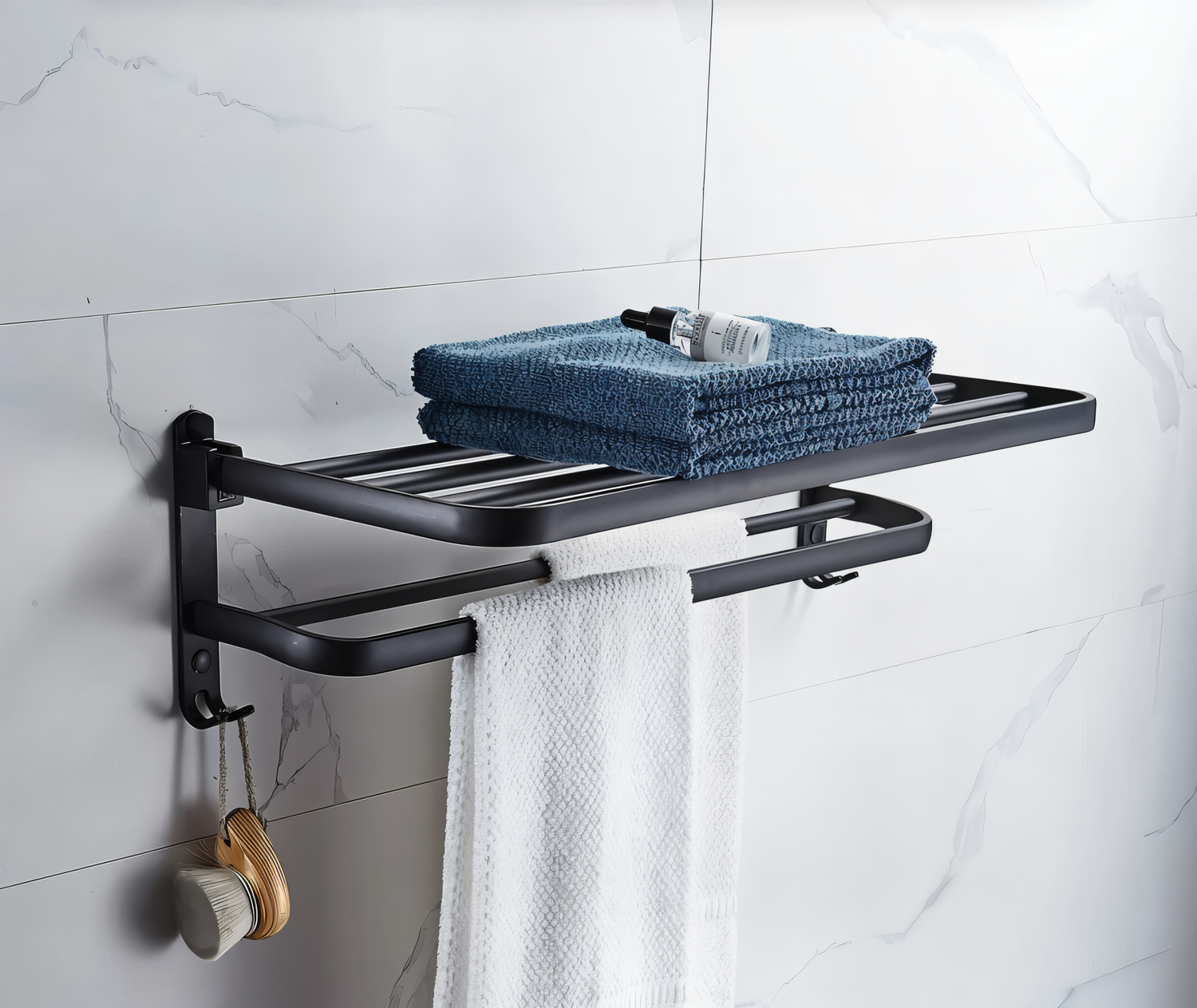 SleekBlack – Modern handdukshållare i aluminium med krokar