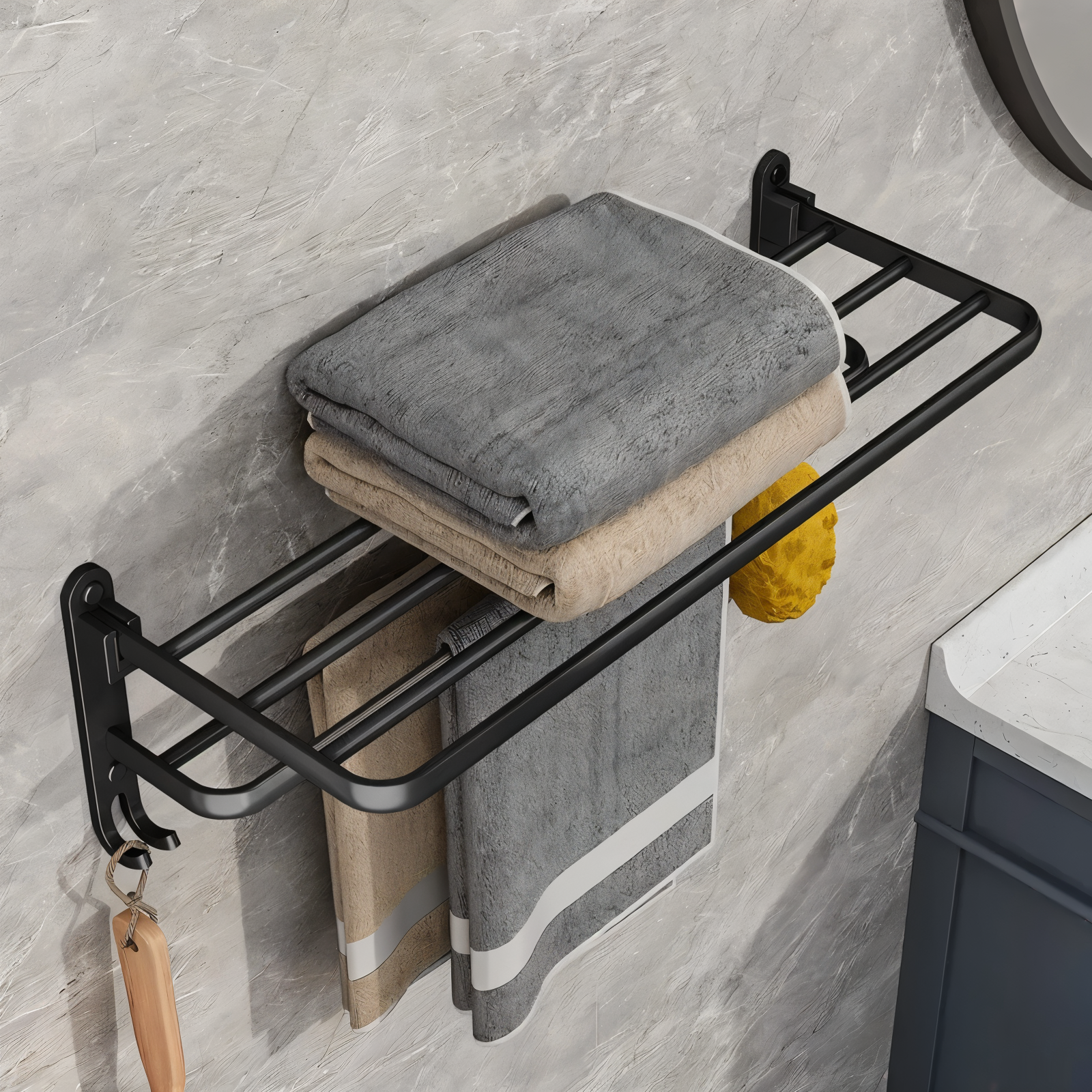 SleekBlack – Modern handdukshållare i aluminium med krokar