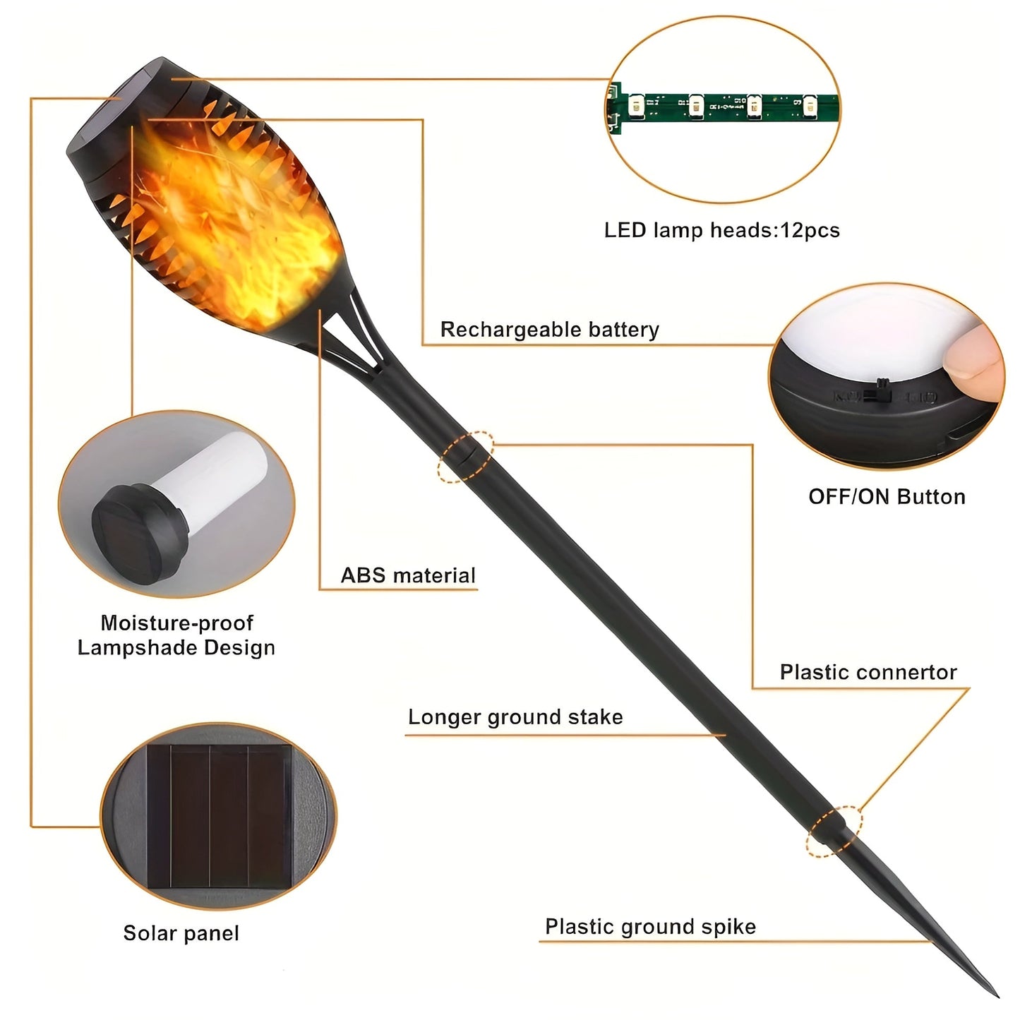 LumeTorch - IP65 Vattentålig Solcellsbelysning för Utomhus med Flackande Låga