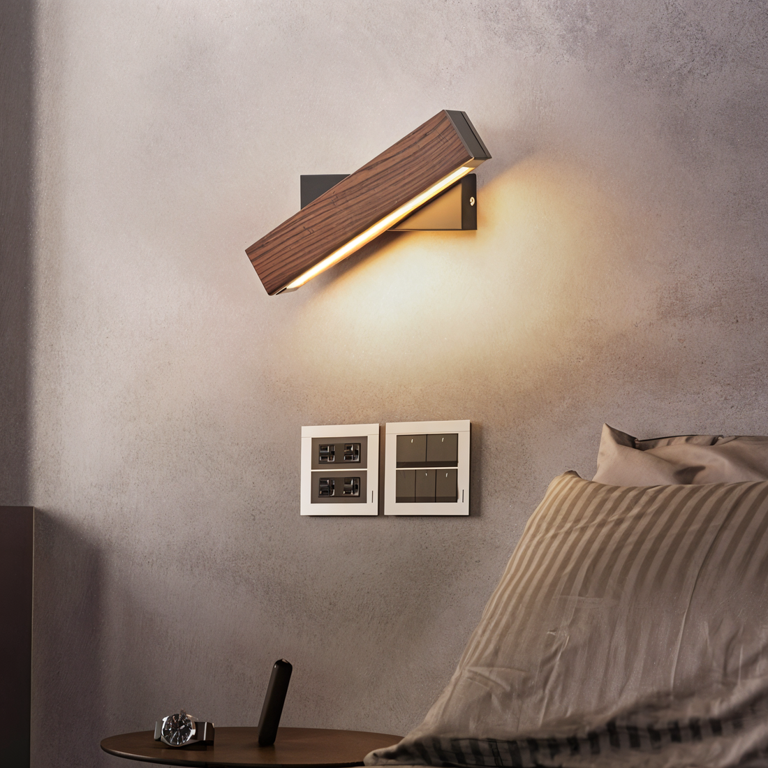 TwistLED Vägglampa - 360° Rotbar Rektangulär LED Vägglampa i Trä