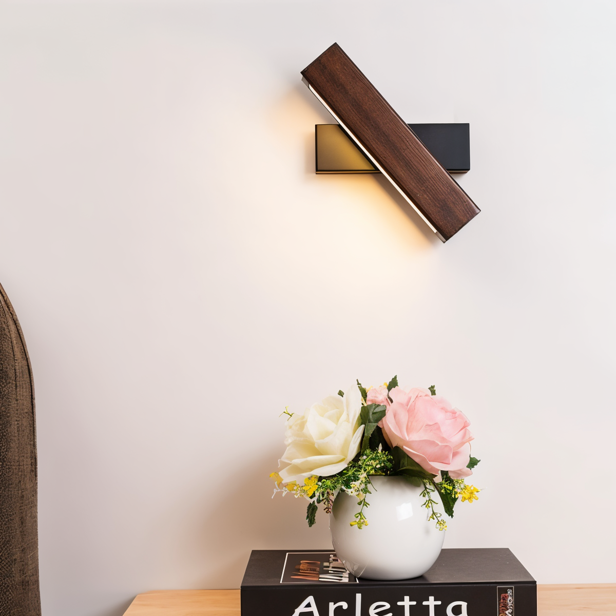 TwistLED Vägglampa - 360° Rotbar Rektangulär LED Vägglampa i Trä