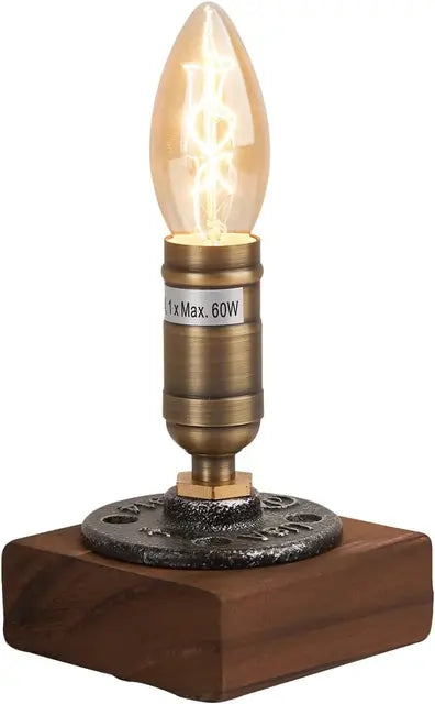 RetroWood - Träbordslampa i Vintage Industriell Stil