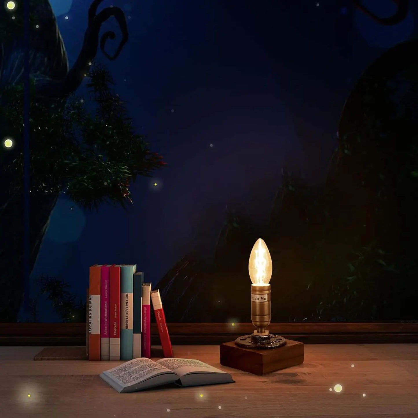 RetroWood - Träbordslampa i Vintage Industriell Stil