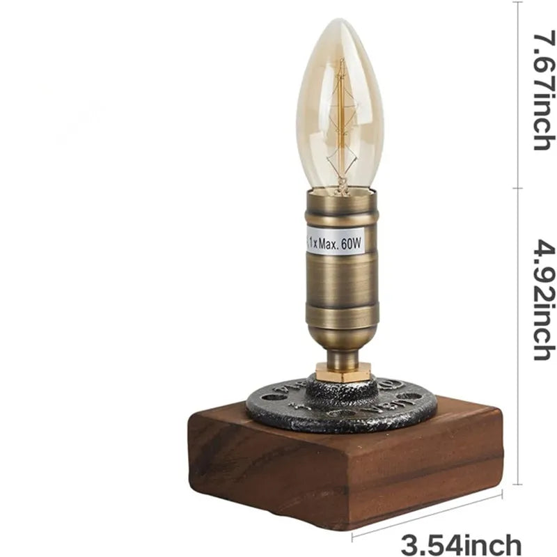 RetroWood - Träbordslampa i Vintage Industriell Stil