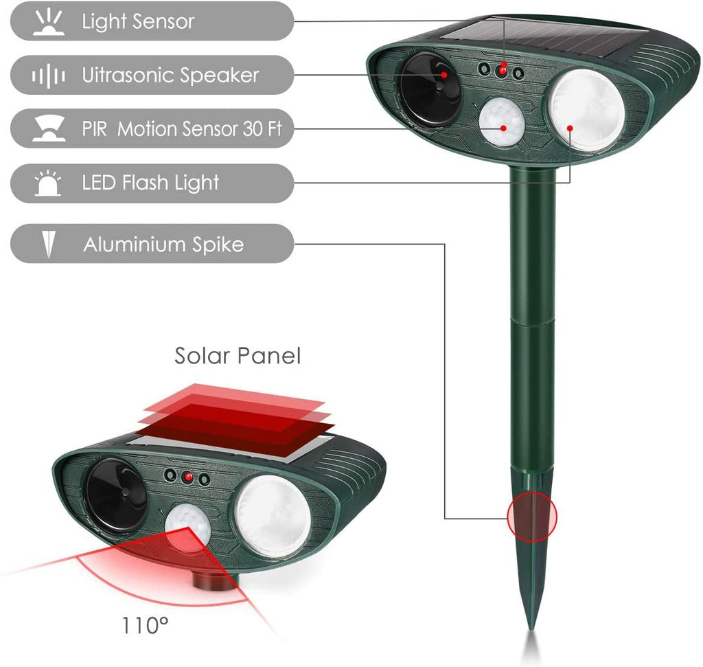 Royaleva Ultrasonic Kaninrepeller – Solenergidriven och Blinkande Ljus – Bli Av Med Kaniner