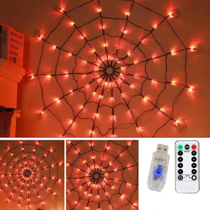 Halloween Spindelnät Ljusslinga – LED Lila &amp; Orange för spöklik festdekoration