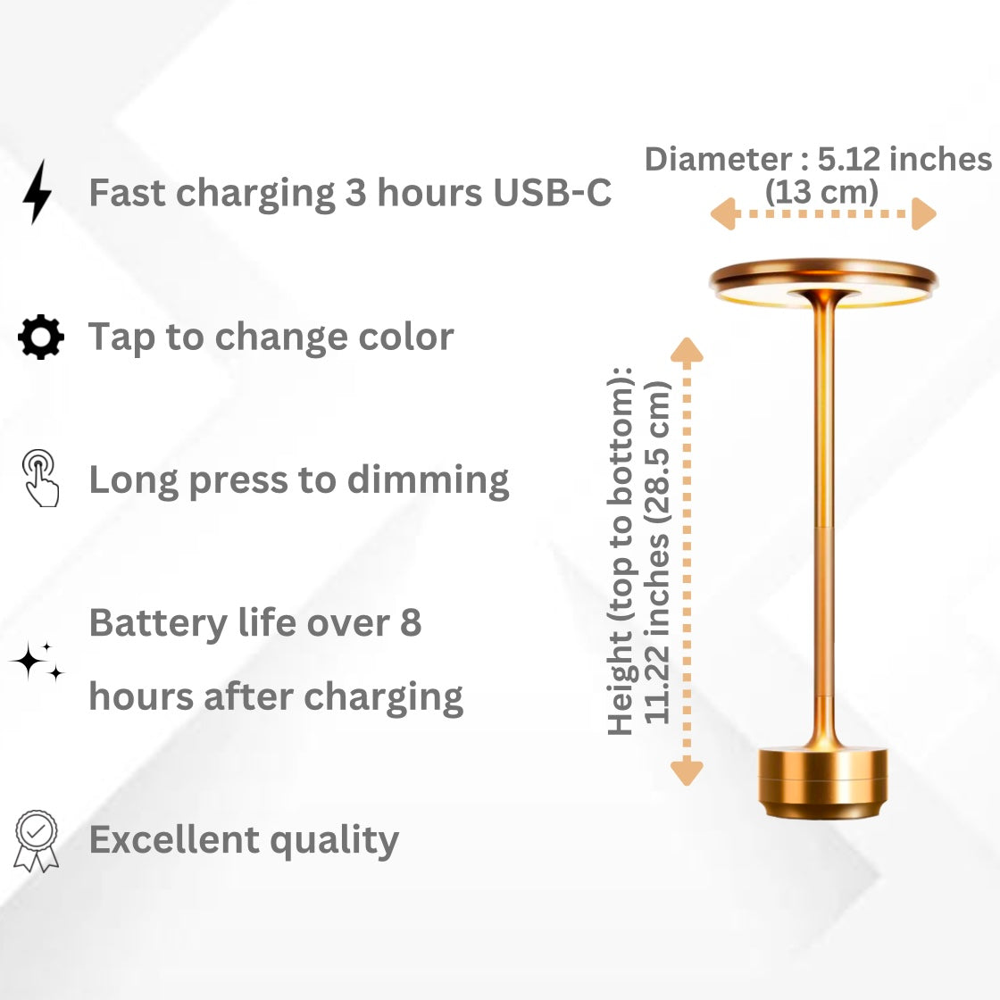 Modern Trådlös Bordslampa - Uppladdningsbar Med LED Touchsensor