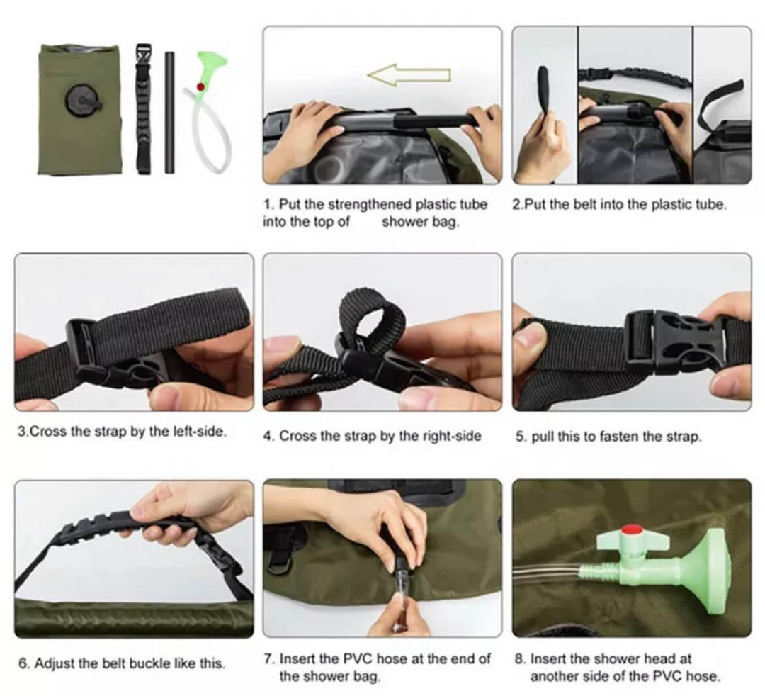 Solarlångduschpåse med avtagbar slang och av/på-brytare