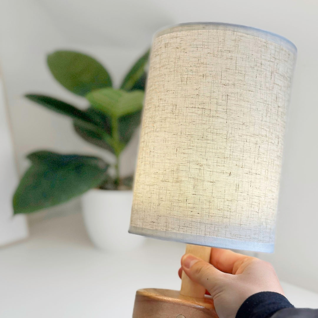 Trådlampa | USB-uppladdningsbar | Linne-skärm med träbas | 10,6&quot; Bärbar miljöbelysning